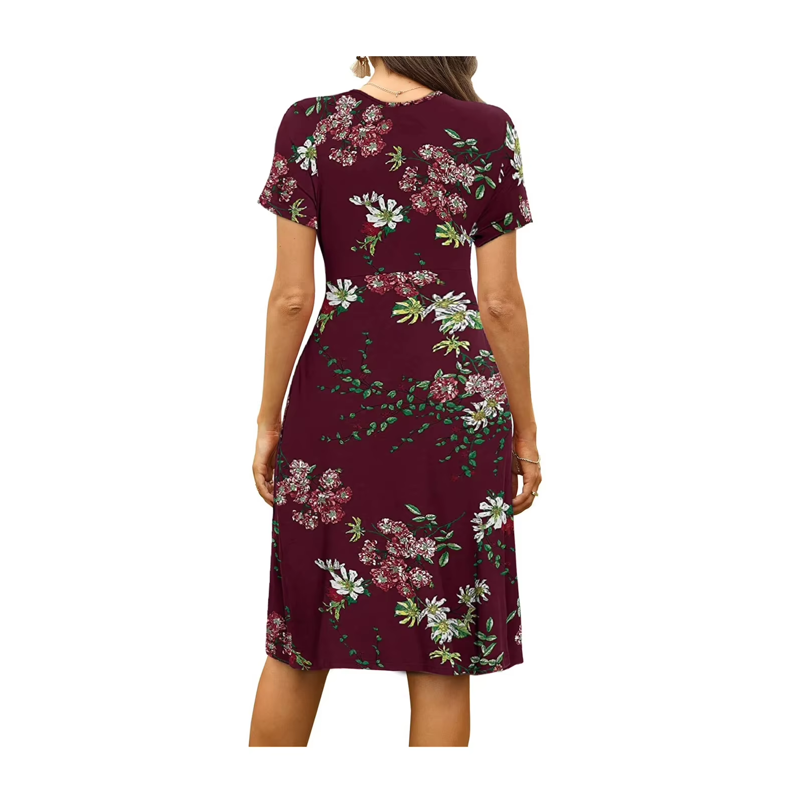 Vestido midi holgado con estampado floral y cuello en V de mujer - Moda verano 2026, vestido casual con bolsillos.