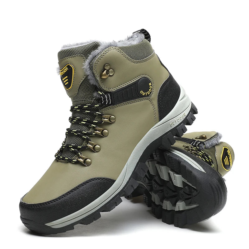 Men'S Winter Snow Boots High Top Waterproof Sneakers Warm Plush Climbing Boots Plush Leisure Multi-Function Mountaineering Shoe