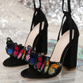 Summer Gladiator Sandals Women Handwork Embroidery Butterfly Open Toe Lace up High Heels Fashion Party Dress Shoes Size 42