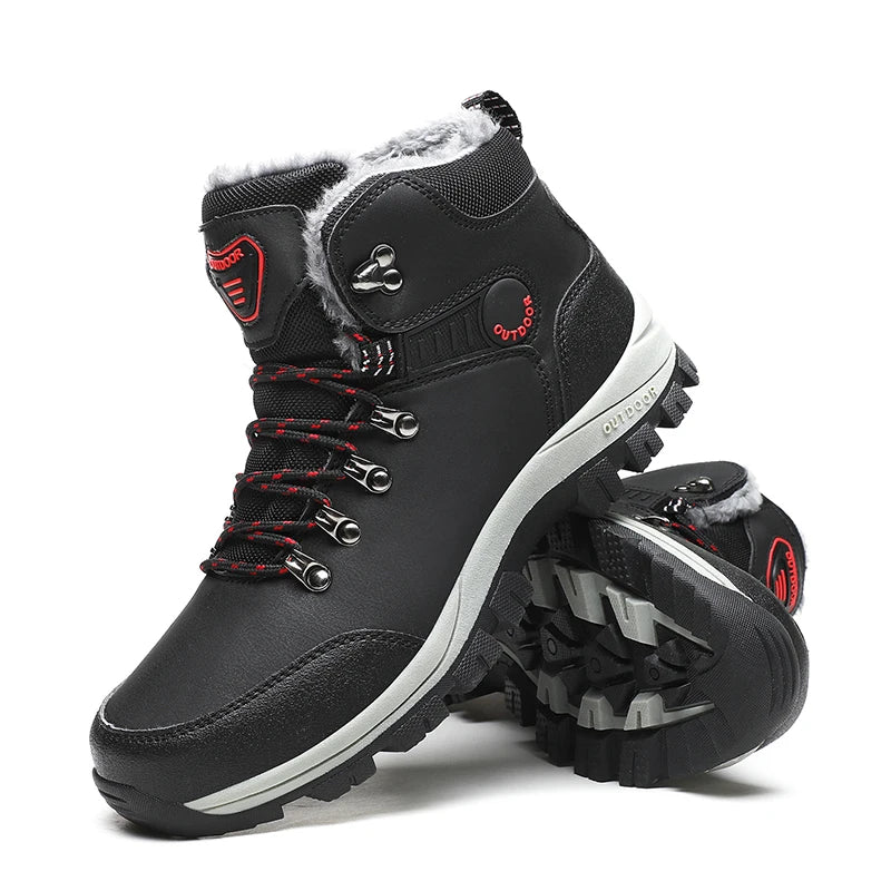 Men'S Winter Snow Boots High Top Waterproof Sneakers Warm Plush Climbing Boots Plush Leisure Multi-Function Mountaineering Shoe