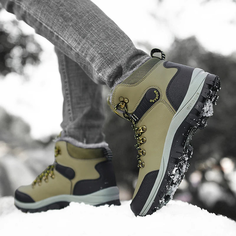 Men'S Winter Snow Boots High Top Waterproof Sneakers Warm Plush Climbing Boots Plush Leisure Multi-Function Mountaineering Shoe