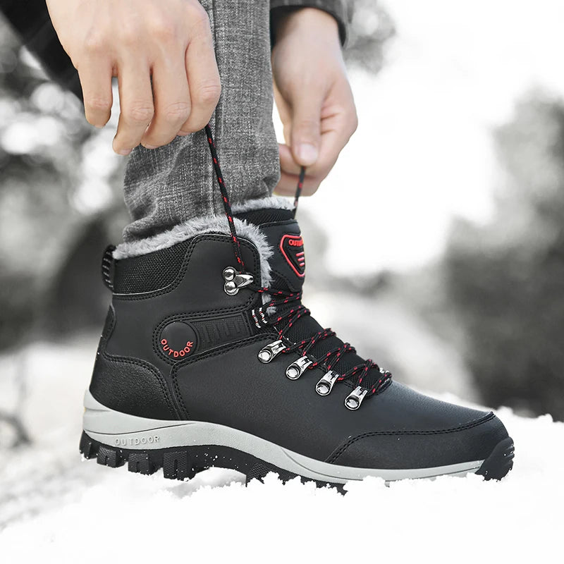 Men'S Winter Snow Boots High Top Waterproof Sneakers Warm Plush Climbing Boots Plush Leisure Multi-Function Mountaineering Shoe