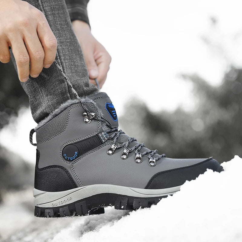 Men'S Winter Snow Boots High Top Waterproof Sneakers Warm Plush Climbing Boots Plush Leisure Multi-Function Mountaineering Shoe