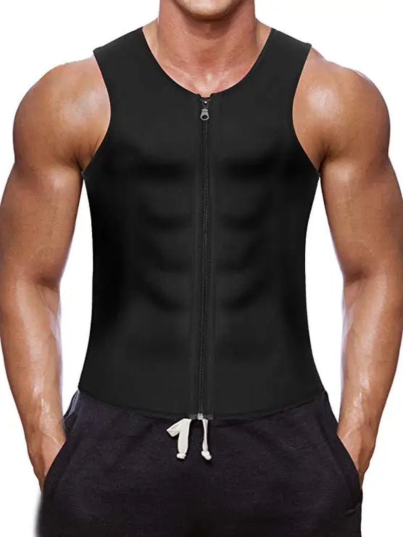 Men Neoprene Sauna Suit Hot Body Shaper Corset for Weight Loss with Zipper Waist Trainer Vest Tank Top Workout Shirt
