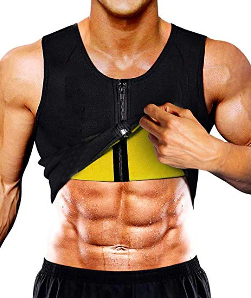 Men Neoprene Sauna Suit Hot Body Shaper Corset for Weight Loss with Zipper Waist Trainer Vest Tank Top Workout Shirt