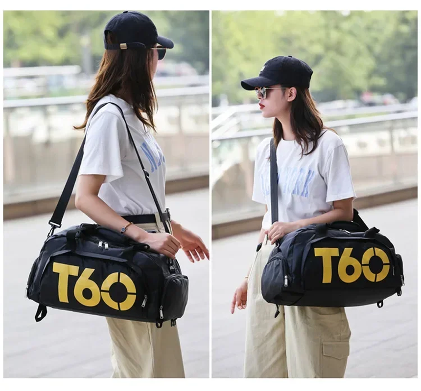 Bolsa de gimnasio impermeable T60 con compartimento para zapatos, un bolso deportivo ideal como mochila de viaje para hombres y mujeres.