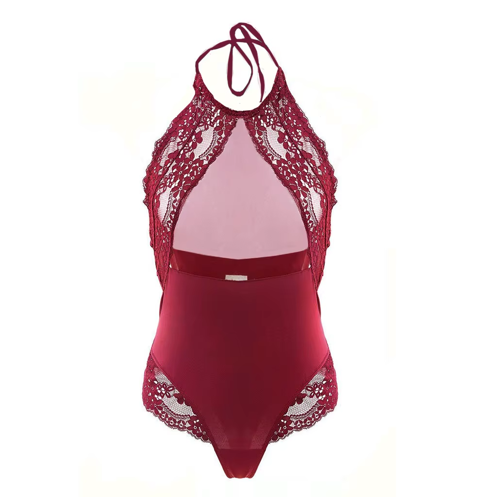 Lencería Sexy de Malla Transparente con Cuello Halter - Conjunto de Ropa Interior Exótica, Teddy Teddy y Baby Doll.