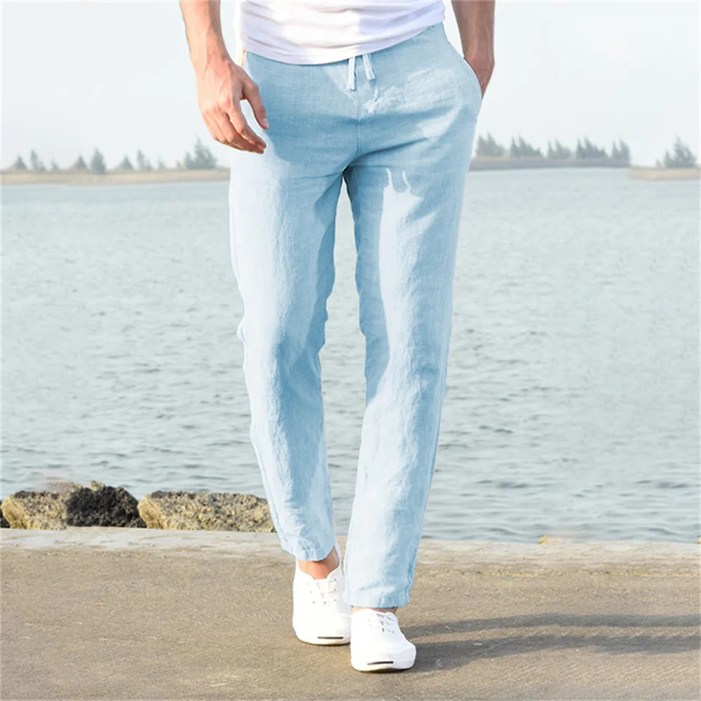 Pantalones de Algodón y Lino para Hombre – Pantalón Casual Transpirable de Corte Recto y Cintura Elástica, Estilo Streetwear y Playero S-3XL