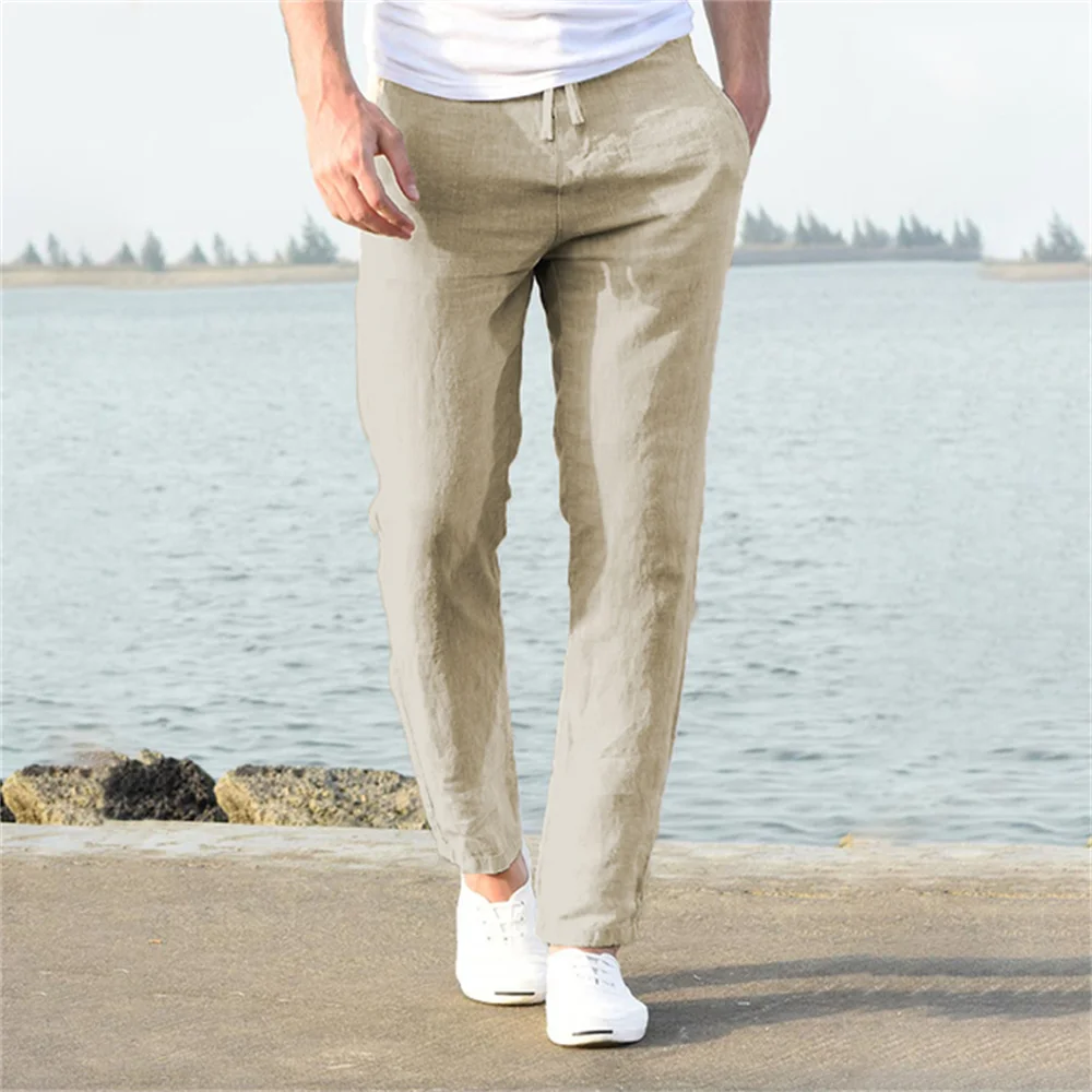 Pantalones de Algodón y Lino para Hombre – Pantalón Casual Transpirable de Corte Recto y Cintura Elástica, Estilo Streetwear y Playero S-3XL