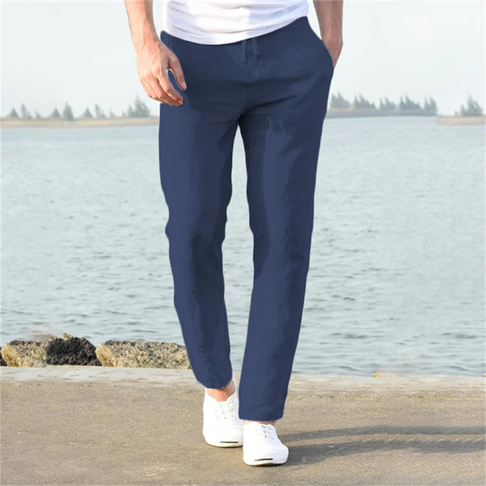 Pantalones de Algodón y Lino para Hombre – Pantalón Casual Transpirable de Corte Recto y Cintura Elástica, Estilo Streetwear y Playero S-3XL