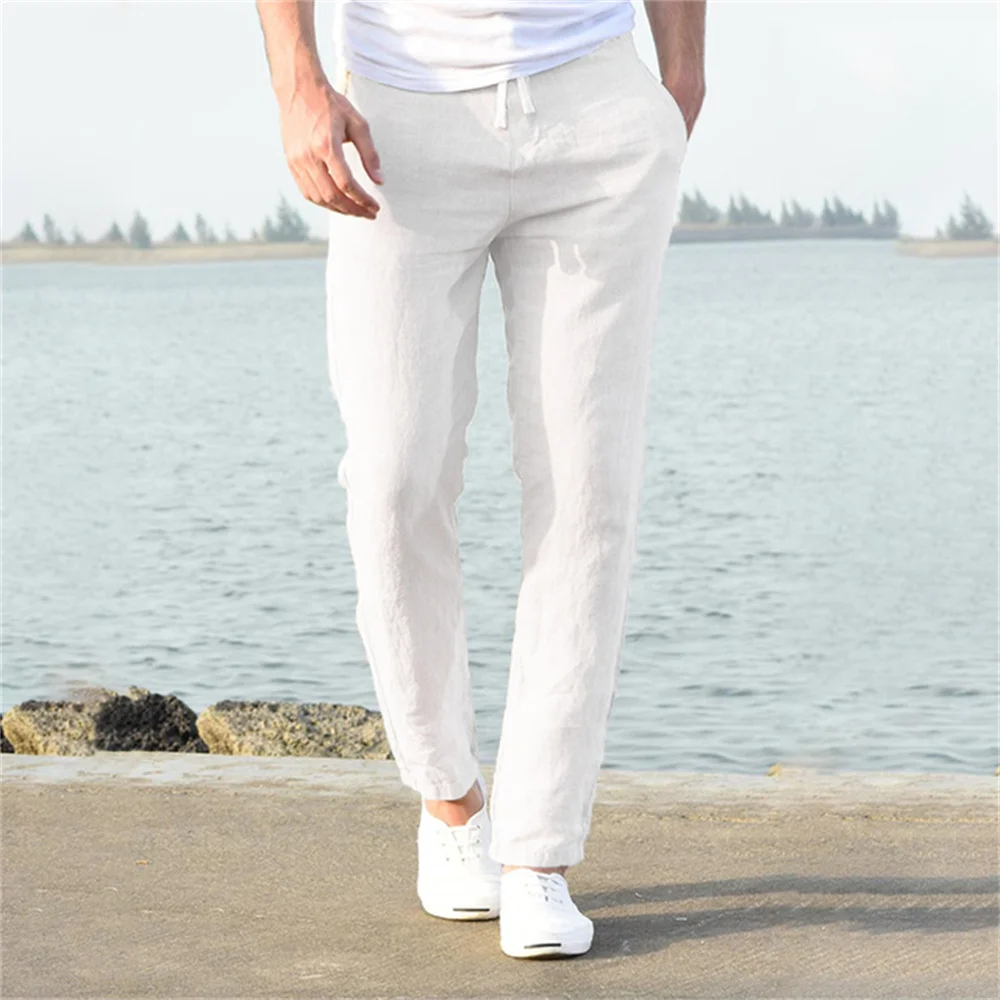 Pantalones de Algodón y Lino para Hombre – Pantalón Casual Transpirable de Corte Recto y Cintura Elástica, Estilo Streetwear y Playero S-3XL