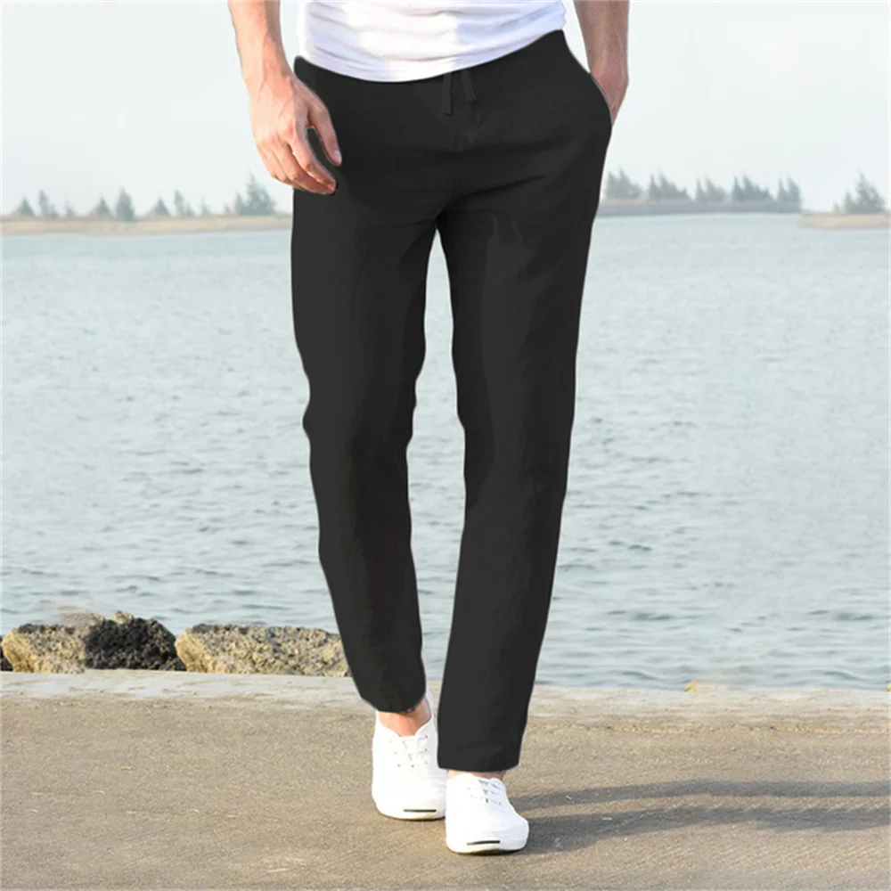Pantalones de Algodón y Lino para Hombre – Pantalón Casual Transpirable de Corte Recto y Cintura Elástica, Estilo Streetwear y Playero S-3XL