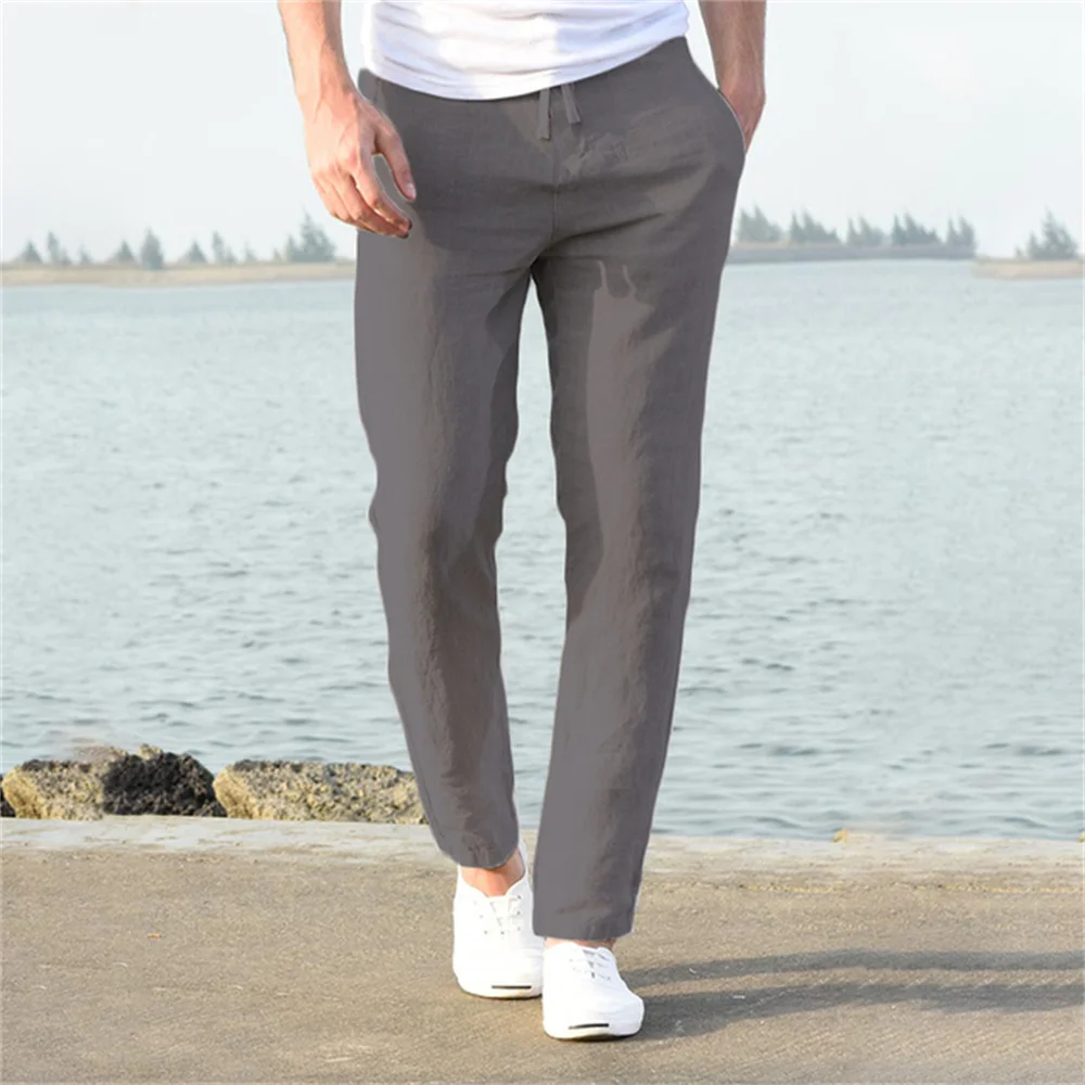 Pantalones de Algodón y Lino para Hombre – Pantalón Casual Transpirable de Corte Recto y Cintura Elástica, Estilo Streetwear y Playero S-3XL