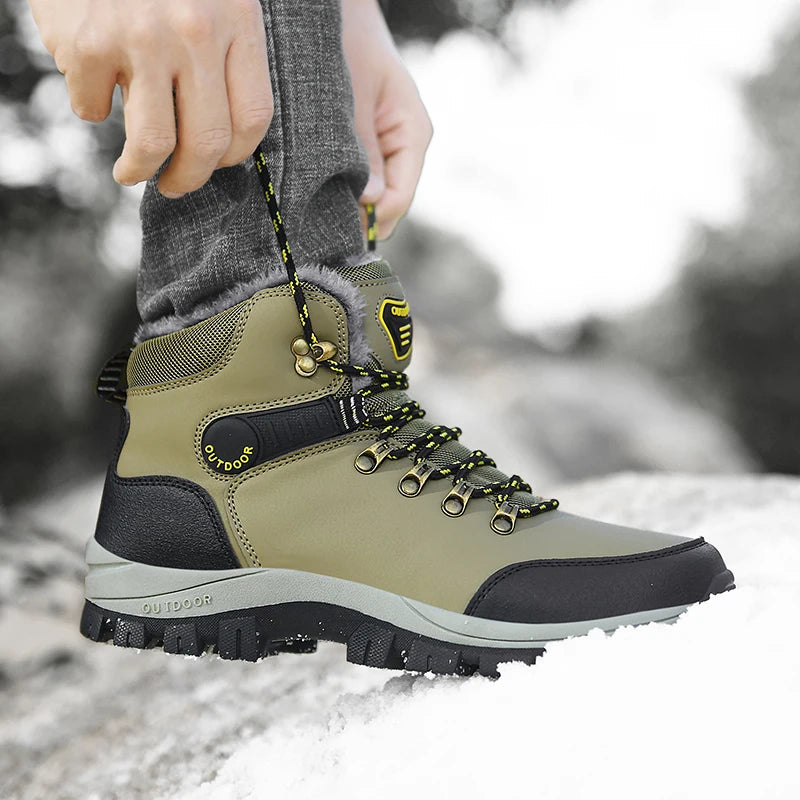 Men'S Winter Snow Boots High Top Waterproof Sneakers Warm Plush Climbing Boots Plush Leisure Multi-Function Mountaineering Shoe
