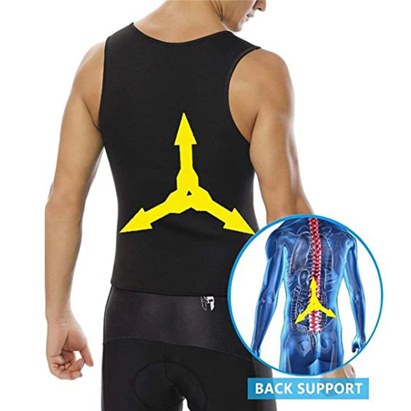 Men Neoprene Sauna Suit Hot Body Shaper Corset for Weight Loss with Zipper Waist Trainer Vest Tank Top Workout Shirt