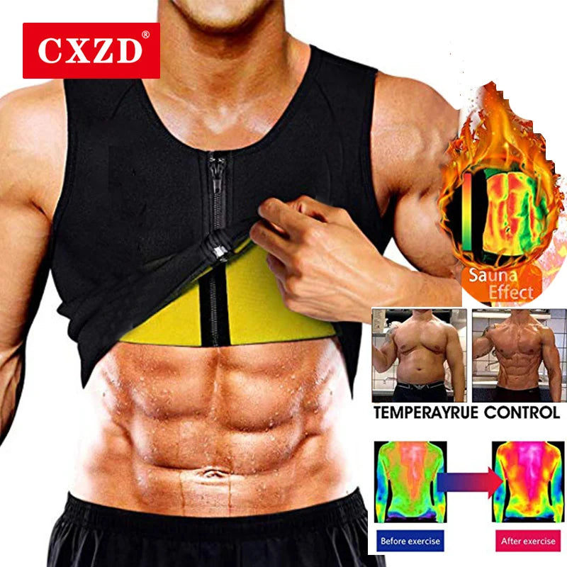 Men Neoprene Sauna Suit Hot Body Shaper Corset for Weight Loss with Zipper Waist Trainer Vest Tank Top Workout Shirt