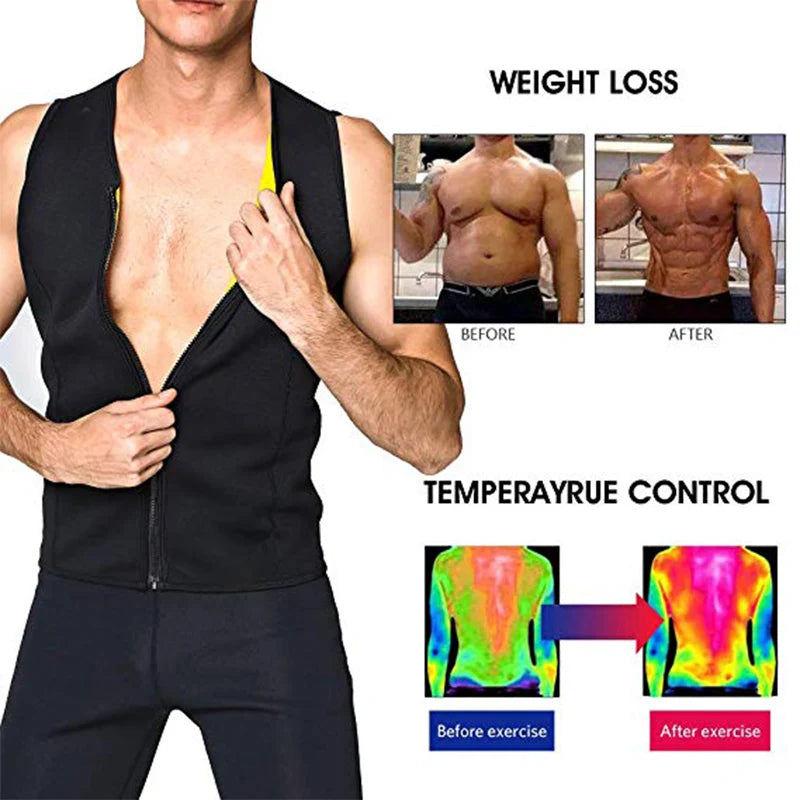 Men Neoprene Sauna Suit Hot Body Shaper Corset for Weight Loss with Zipper Waist Trainer Vest Tank Top Workout Shirt